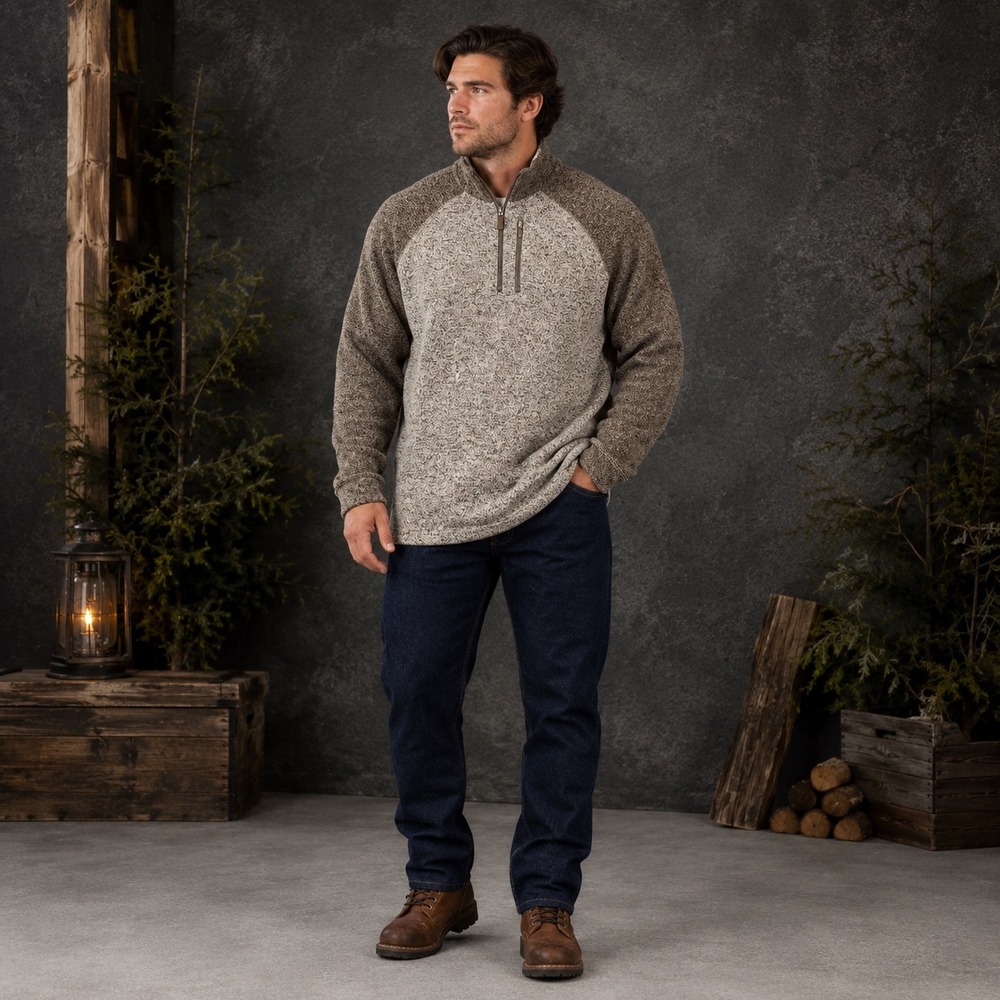 Old River Sweater Men 2XLT Brown Tan Marled 1/4 Zip Pullover Tall Fleece Outdoor